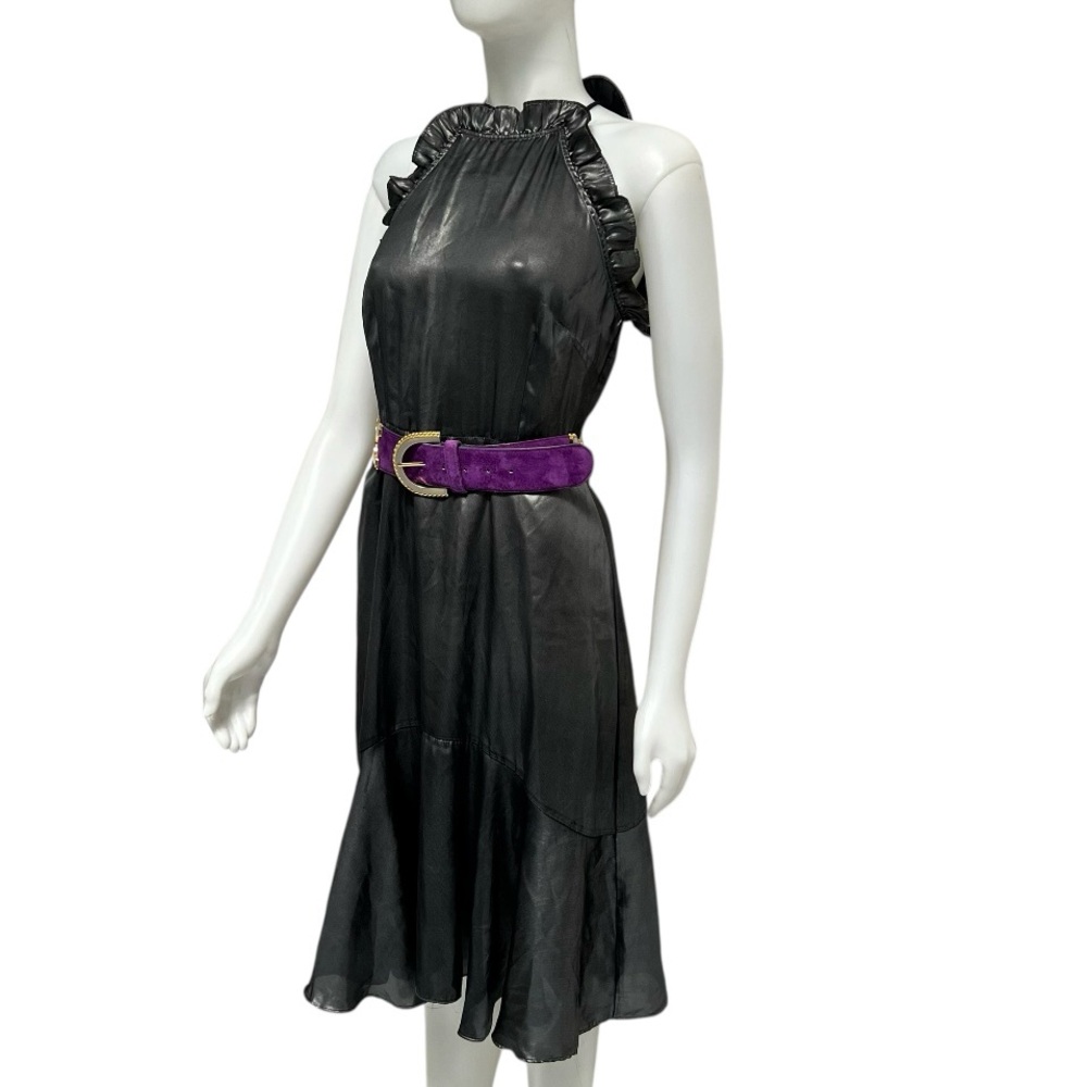 WHO WHAT WEAR Cocktail Dress Ruffle Gunmetal Party Metallic Punk Whitchy Grunge